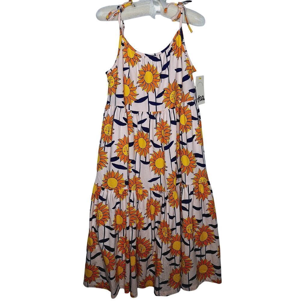 Tea Collection Tie Shoulder Tiered Dress African Sunflowers Girls 8 Summer